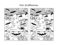 Halloween witch hat find the differences picture puzzle and coloring page Royalty Free Stock Photo